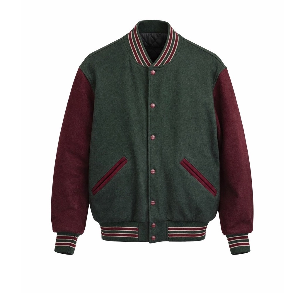 Vintage Letterman Jacket Green Purple Wool Blend Mens L Snap Front USA Made